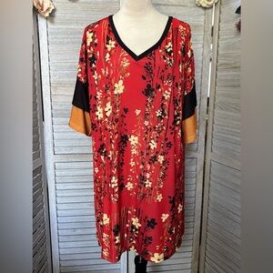 LILY Women’s SZ 1X Vintage Chinese Floral Inspired Motif Tunic, Flutter Sleeves
